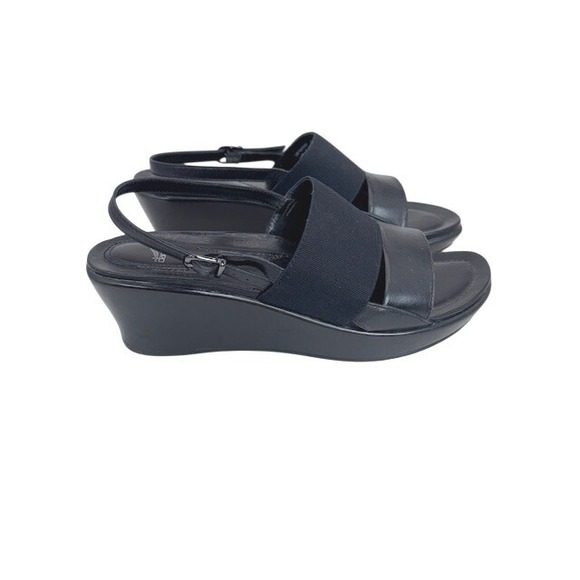 Dansko Black Leather Elastic Slingback Wedge Sandals Womens 39 resort travel - Picture 4 of 11